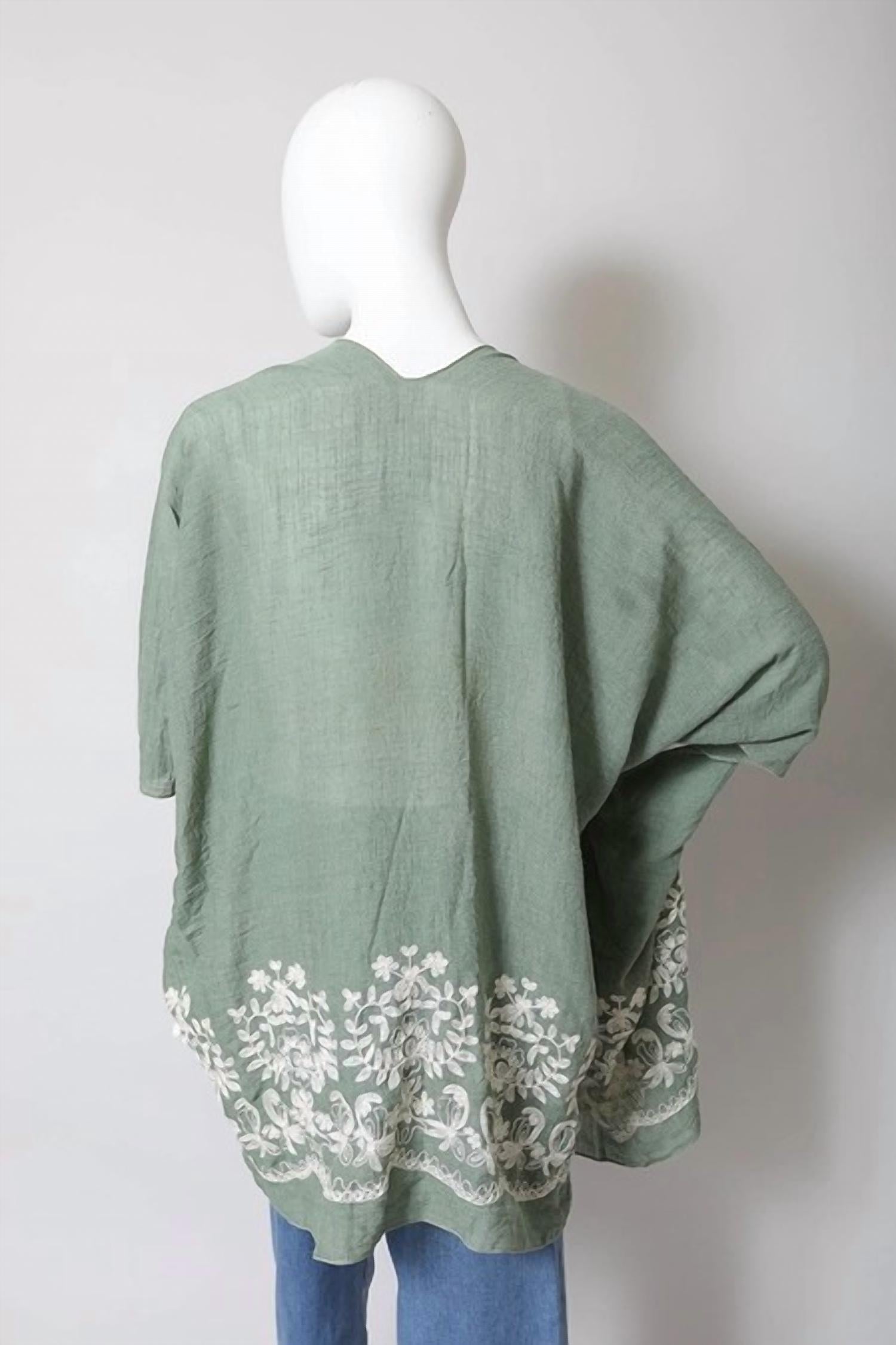 Leto - Women's Lightweight Floral Embroidered Tassels Boho Festival Kimono Wrap