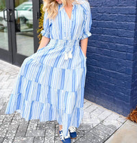 Thml - Puff Sleeve Striped Midi Dress