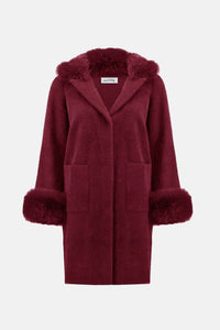 Joseph Ribkoff - Feather Yarn And Faux Fur Sweater Coat
