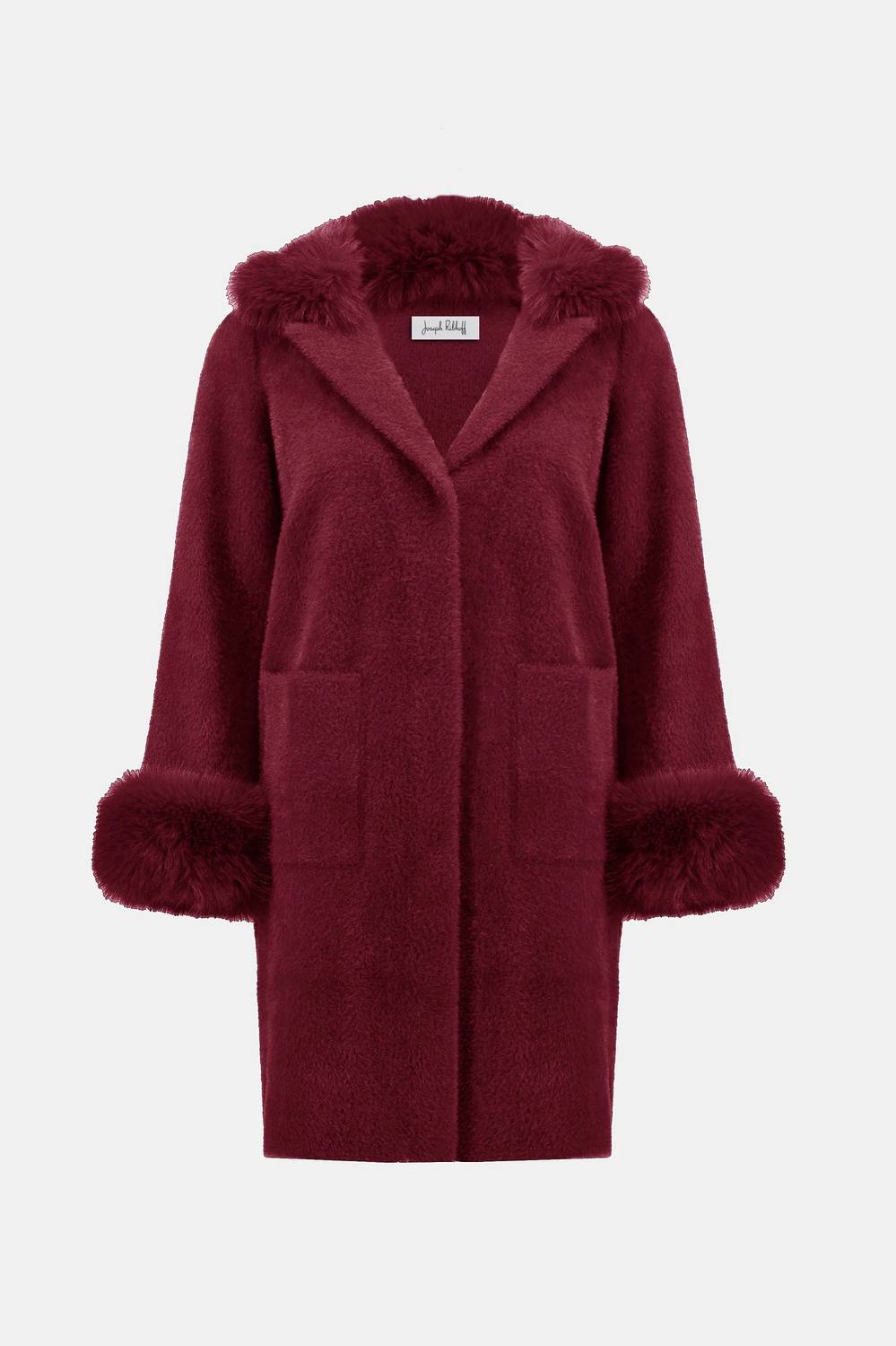 Joseph Ribkoff - Feather Yarn And Faux Fur Sweater Coat