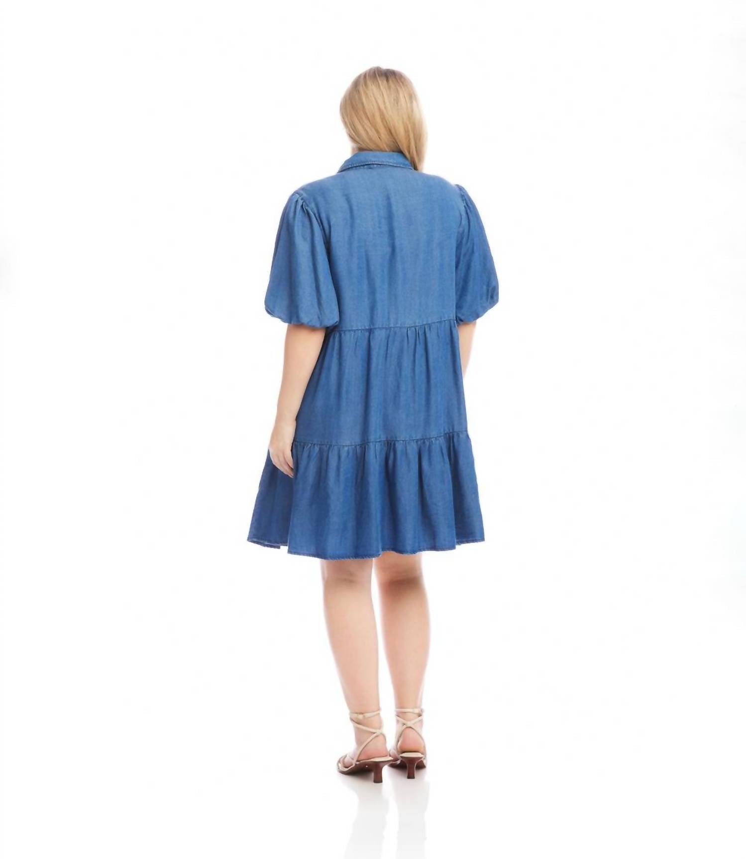 Karen Kane - Puff Sleeve Tiered Shirtdress - Plus