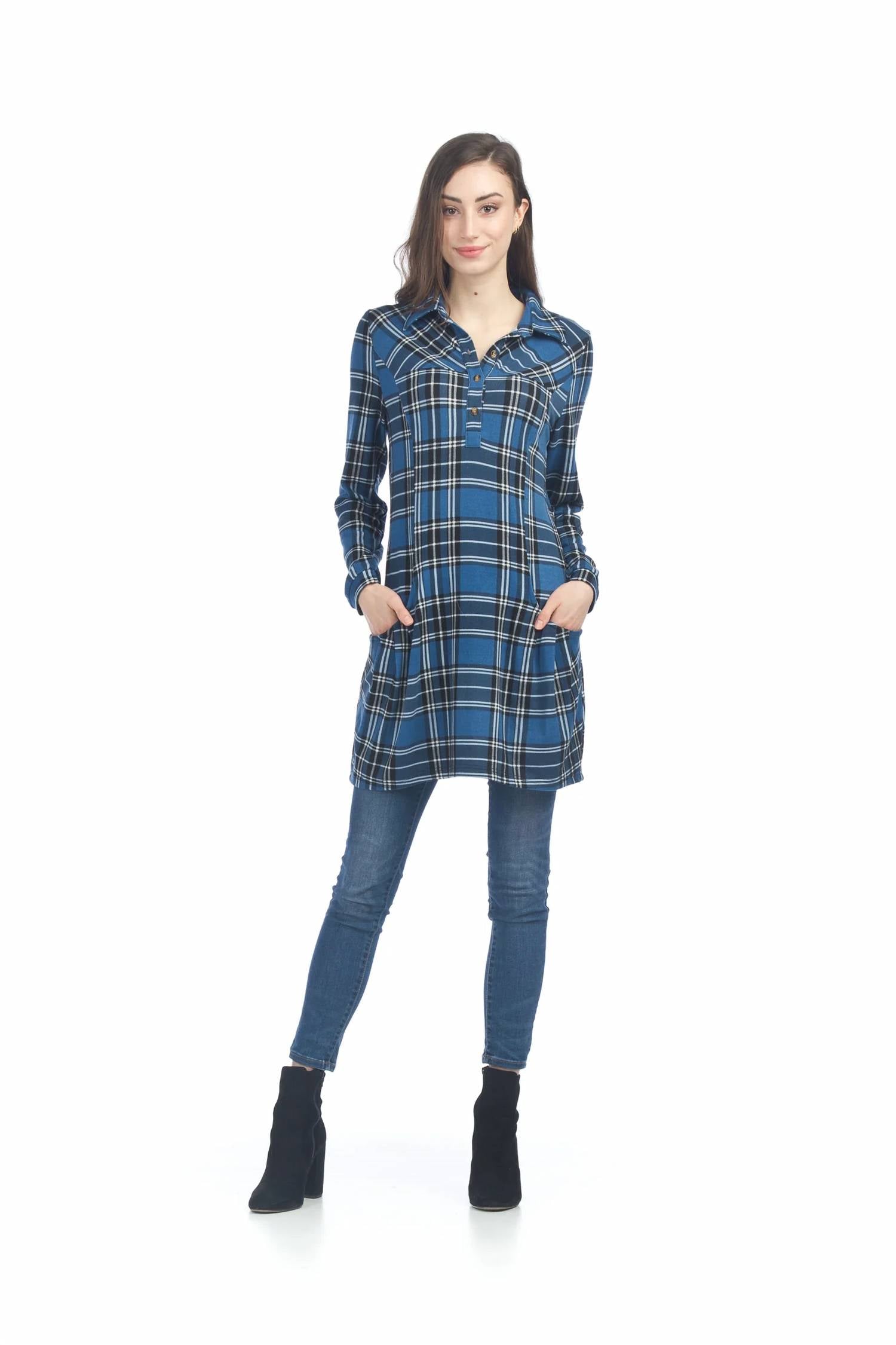 Papillon - Plaid Henley Sweater Dress With Pockets