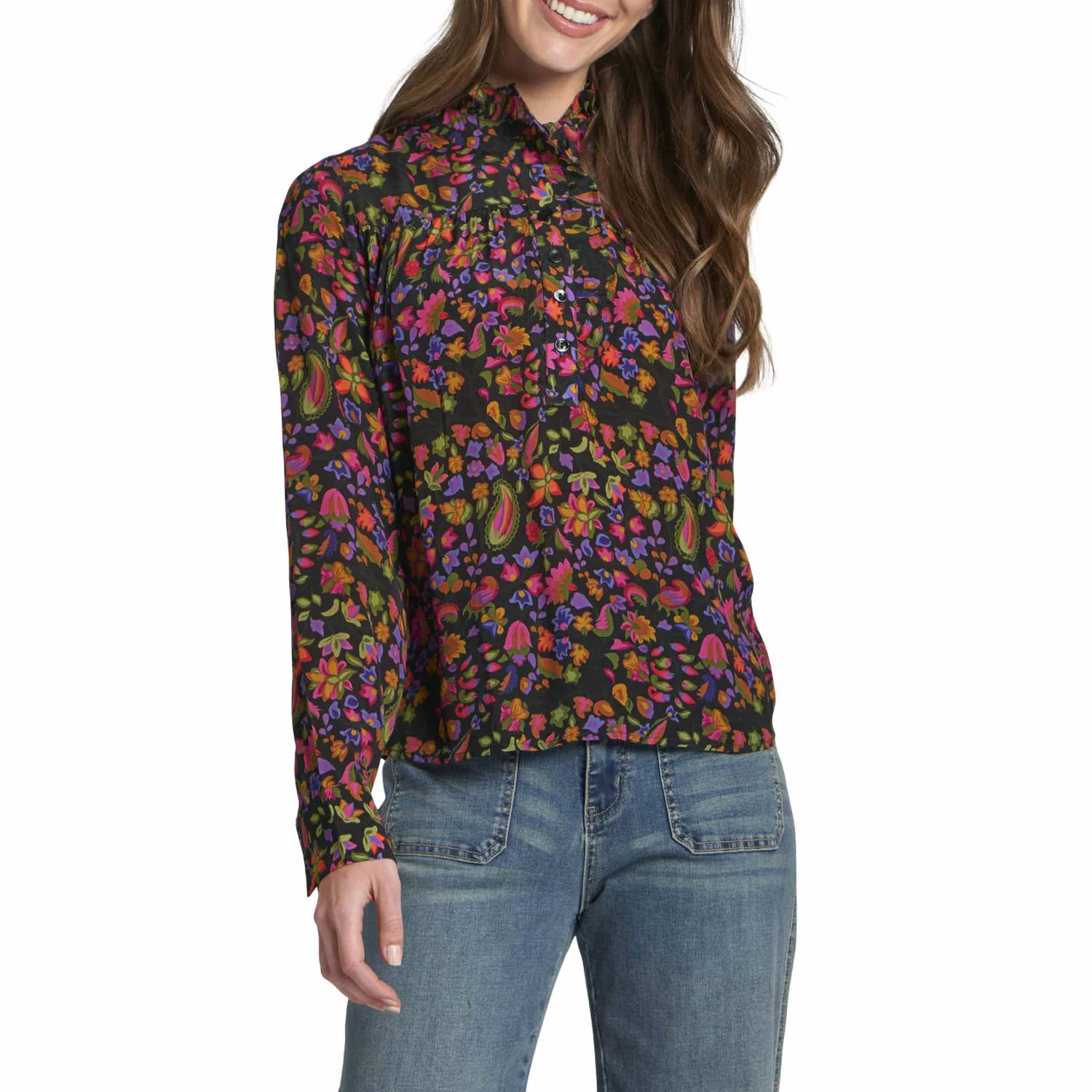Apny - Ruffle Half Placket Blouse