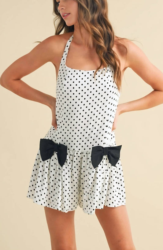 Knit & Lounge - Polka Dot Halter Babydoll Mini Dress