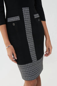 Joseph Ribkoff Long Sleeve Midi Dress in black white silver - women's dress - alternate view