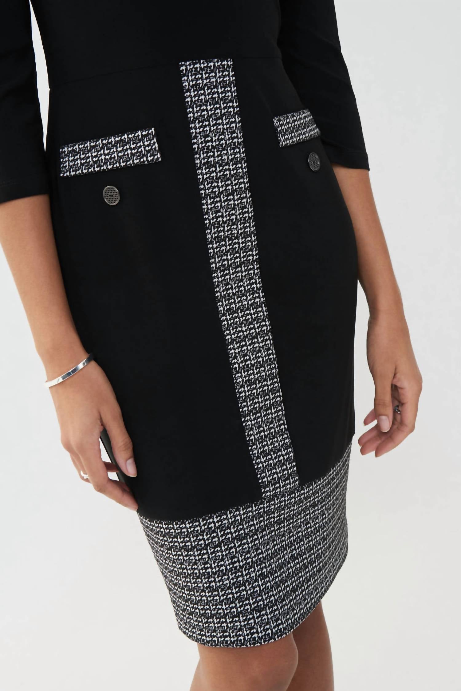 Joseph Ribkoff Long Sleeve Midi Dress in black white silver - women's dress - alternate view