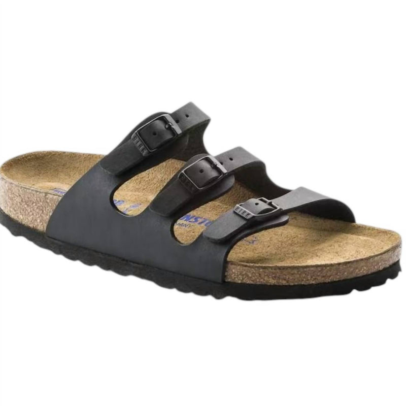 BIRKENSTOCK Women's Florida Soft Foot Bed Oiled Leather Sandals in black - women's sandal
