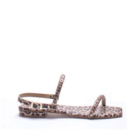 Michele Lopriore Women's Angela Ankle Flat Sandals in leather printed leopadr - women's sandal