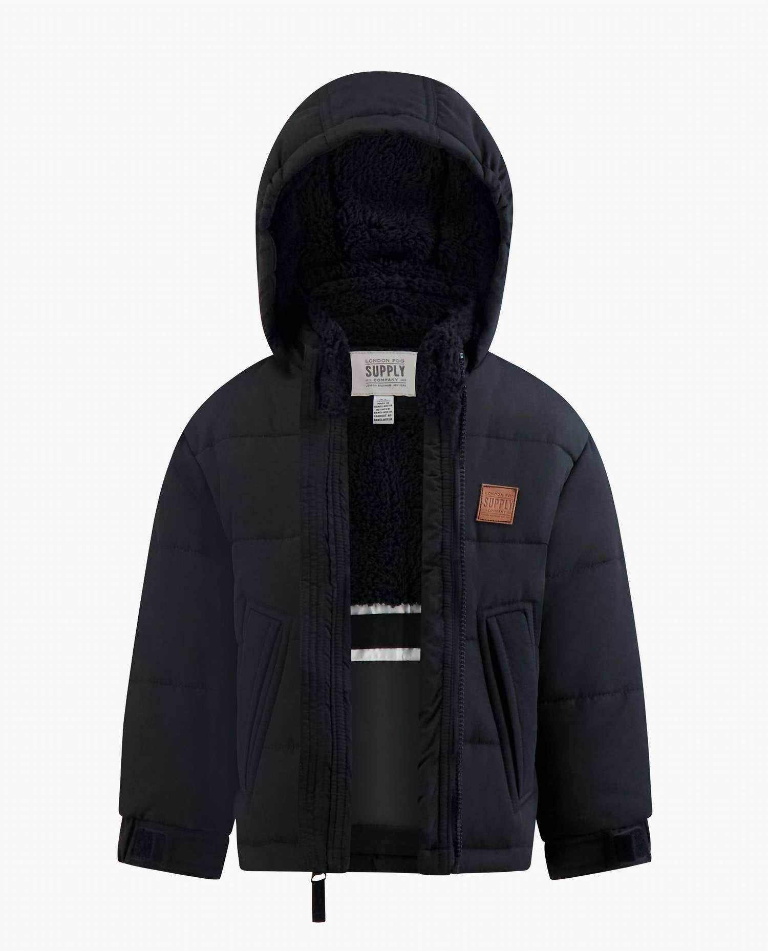 London Fog - Baby Boys Zip-front Hooded Sherpa Lined Puffer Jacket