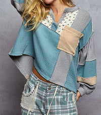 POL Flower Patch Top in azure blue - women's blouse