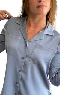 Bobi - Silky Long Sleeve Button Up Top