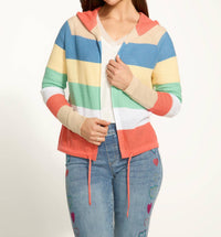 Fdj - Striped Pointelle Hooded Cardigan