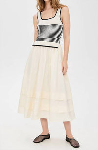 Moon River - Striped Knit Top Midi Dress