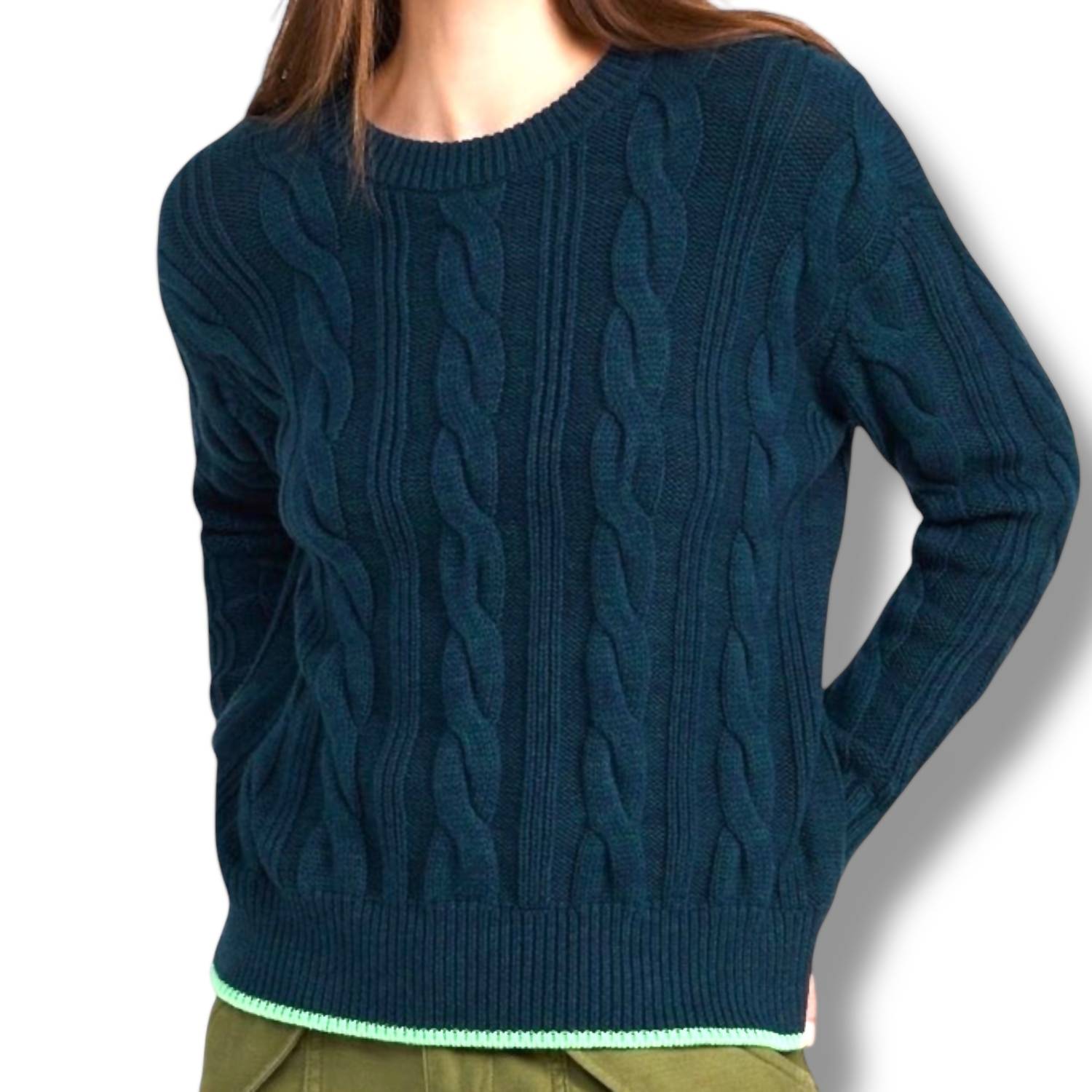 KERRI ROSENTHAL Maxwork Cable Pullover Sweater in ocean - women's sweater