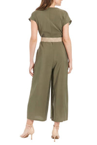 London Times - Belted Wide Leg With Side Pockets Jumpsuit