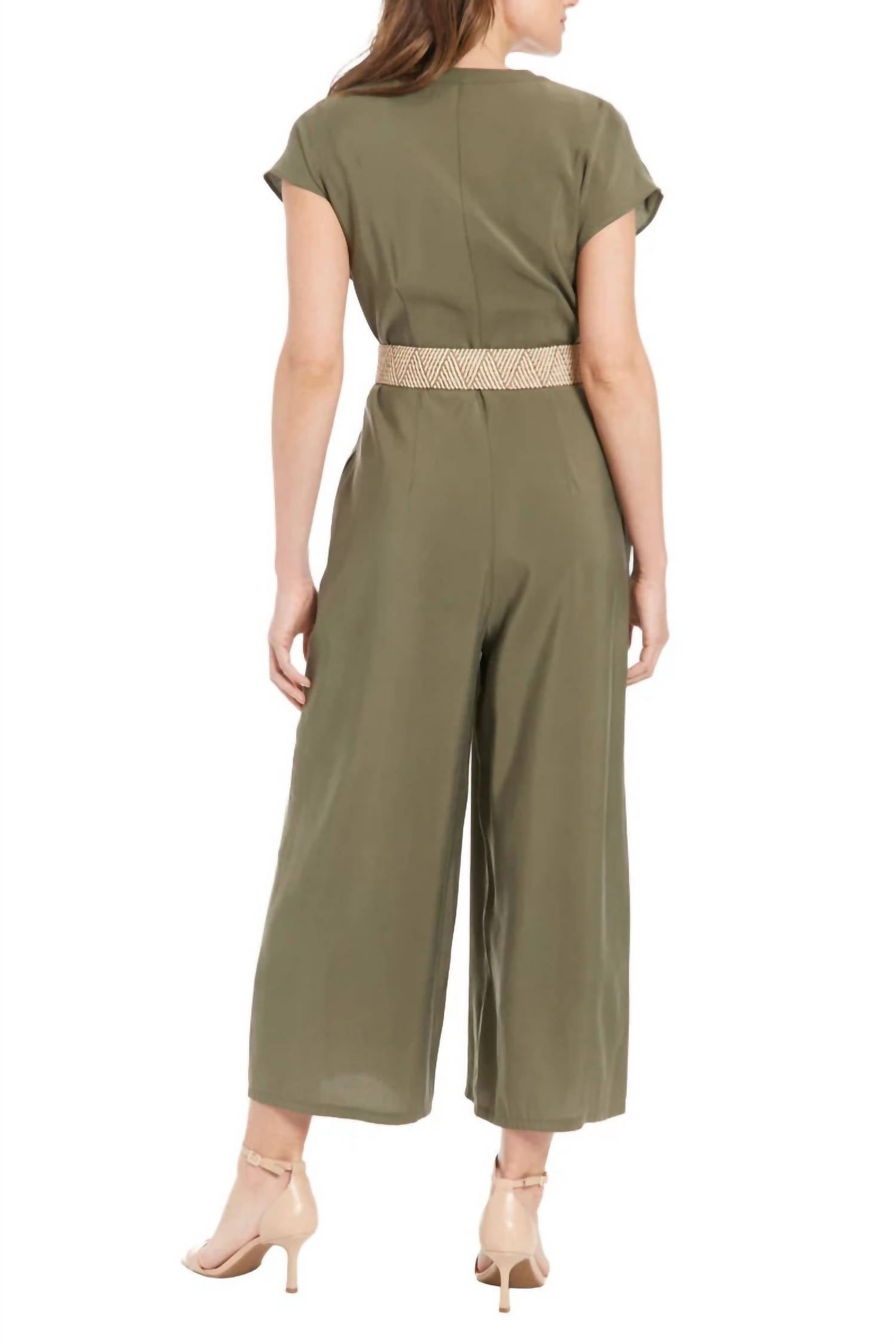 London Times - Belted Wide Leg With Side Pockets Jumpsuit