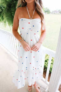 Day + Moon - Star Embroidered Halter Midi Dress
