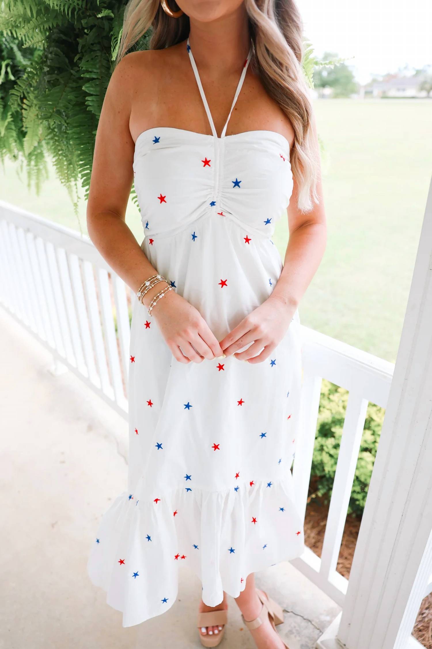 Day + Moon - Star Embroidered Halter Midi Dress