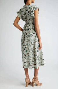 Ulla Johnson Brielle Midi Dress in botanical mist - women's dress - detail view