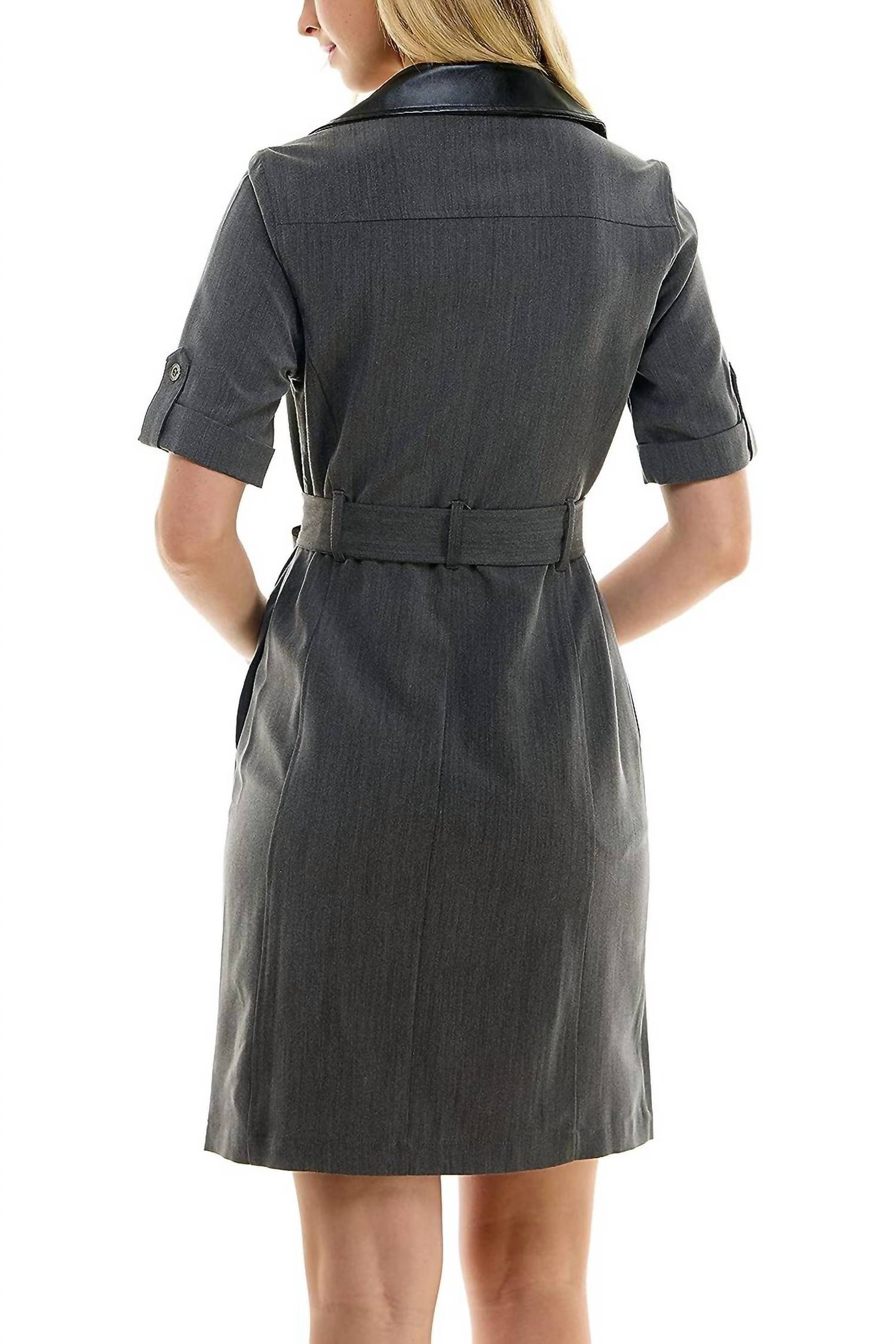 Sharagano - Notched Collar Short Roll Tab Sleeve Matte Jersey Dress