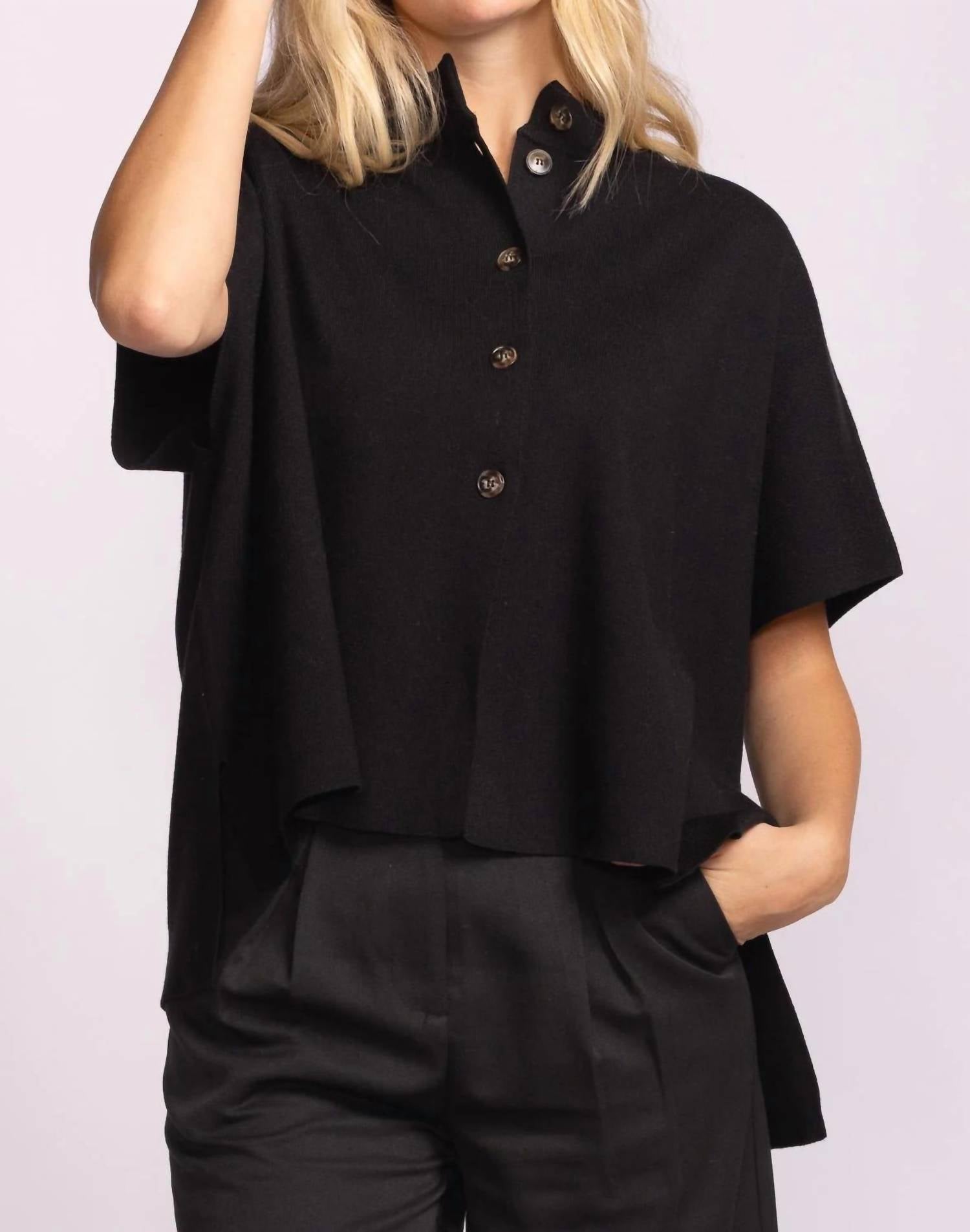 PINK MARTINI Melrose Mock Neck Button-up Sweater in black - women's sweater - alternate view