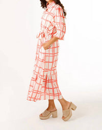HOLLY SHAE Design Catherine Dress in painted plaid pink - women's dress - detail view