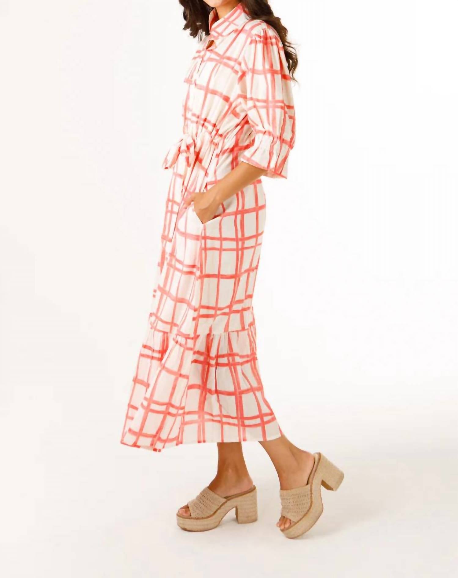 HOLLY SHAE Design Catherine Dress in painted plaid pink - women's dress - detail view