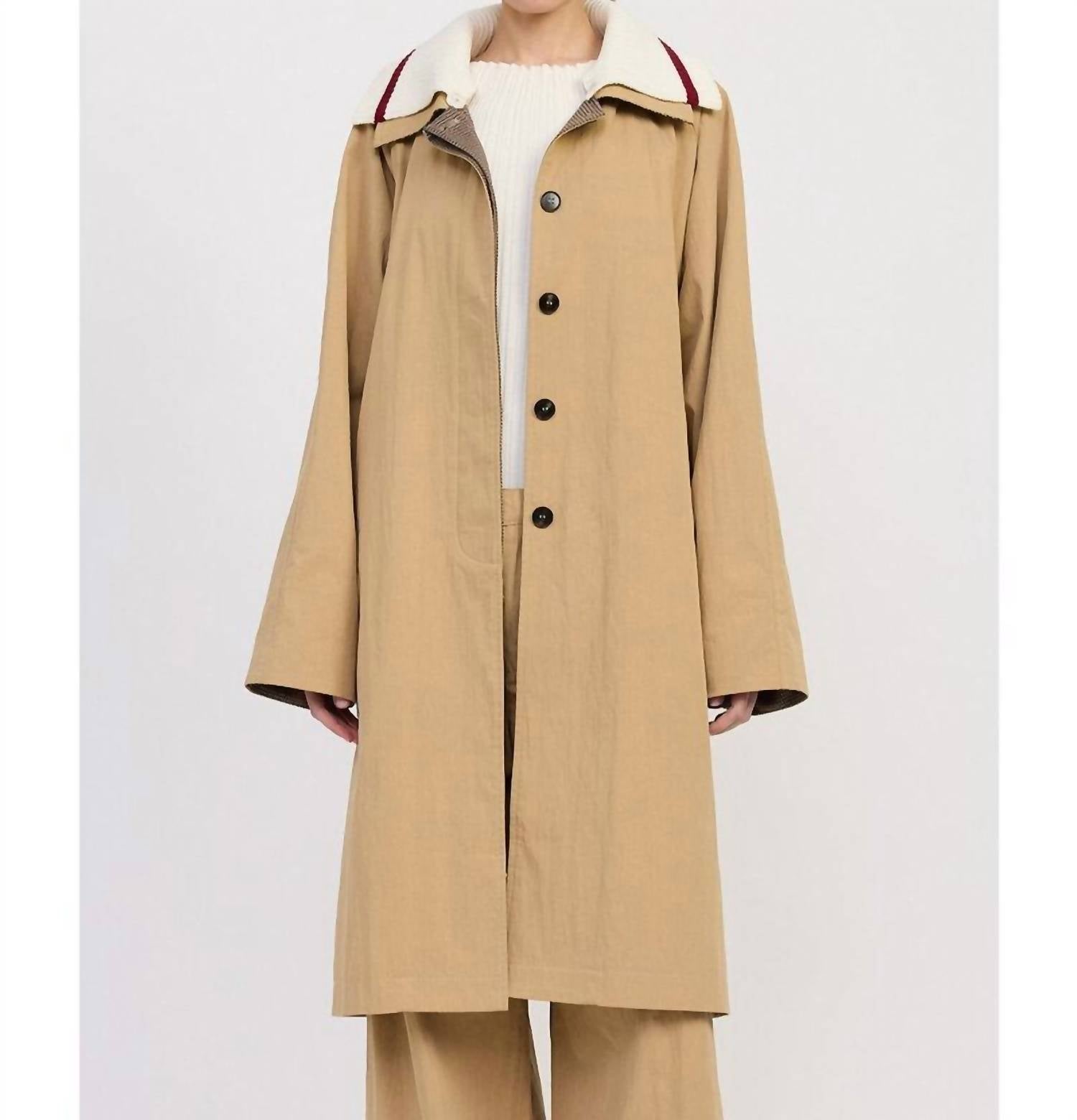 En Saison Marleigh Long Car Coat in khaki 1 - women's jacket - view 4