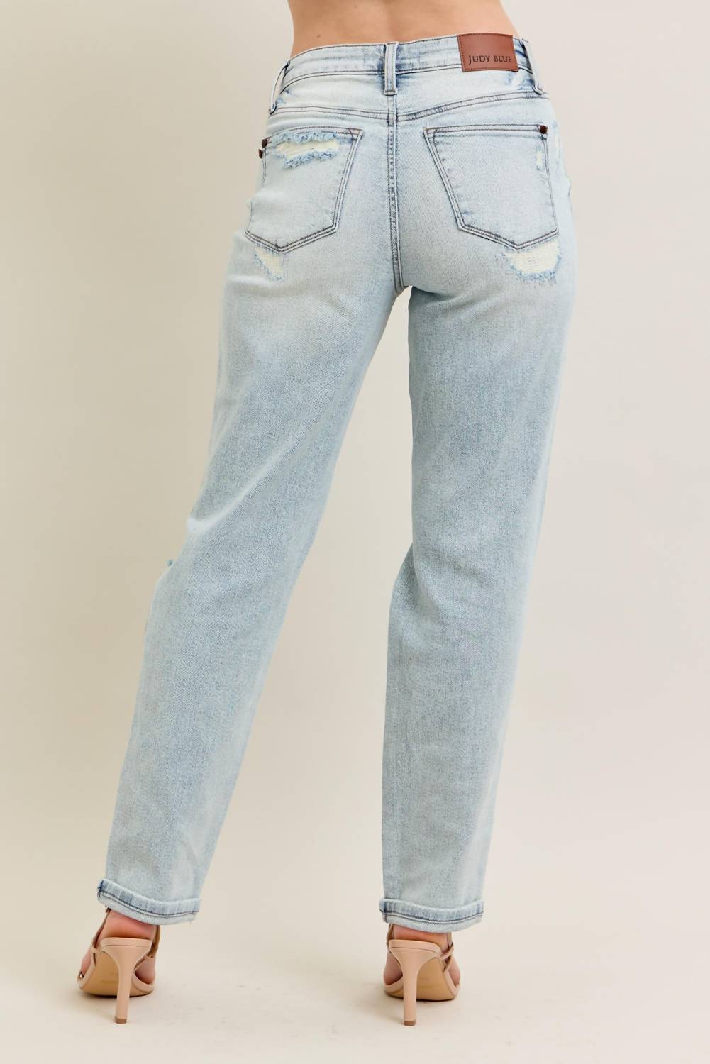 Judy Blue Raina Mid-rise Boyfriend Jean in beige - women's jeans - alternate view