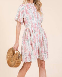 Geegee X Lovelo - Floral Eyelet Lace Mini Shirt Dress
