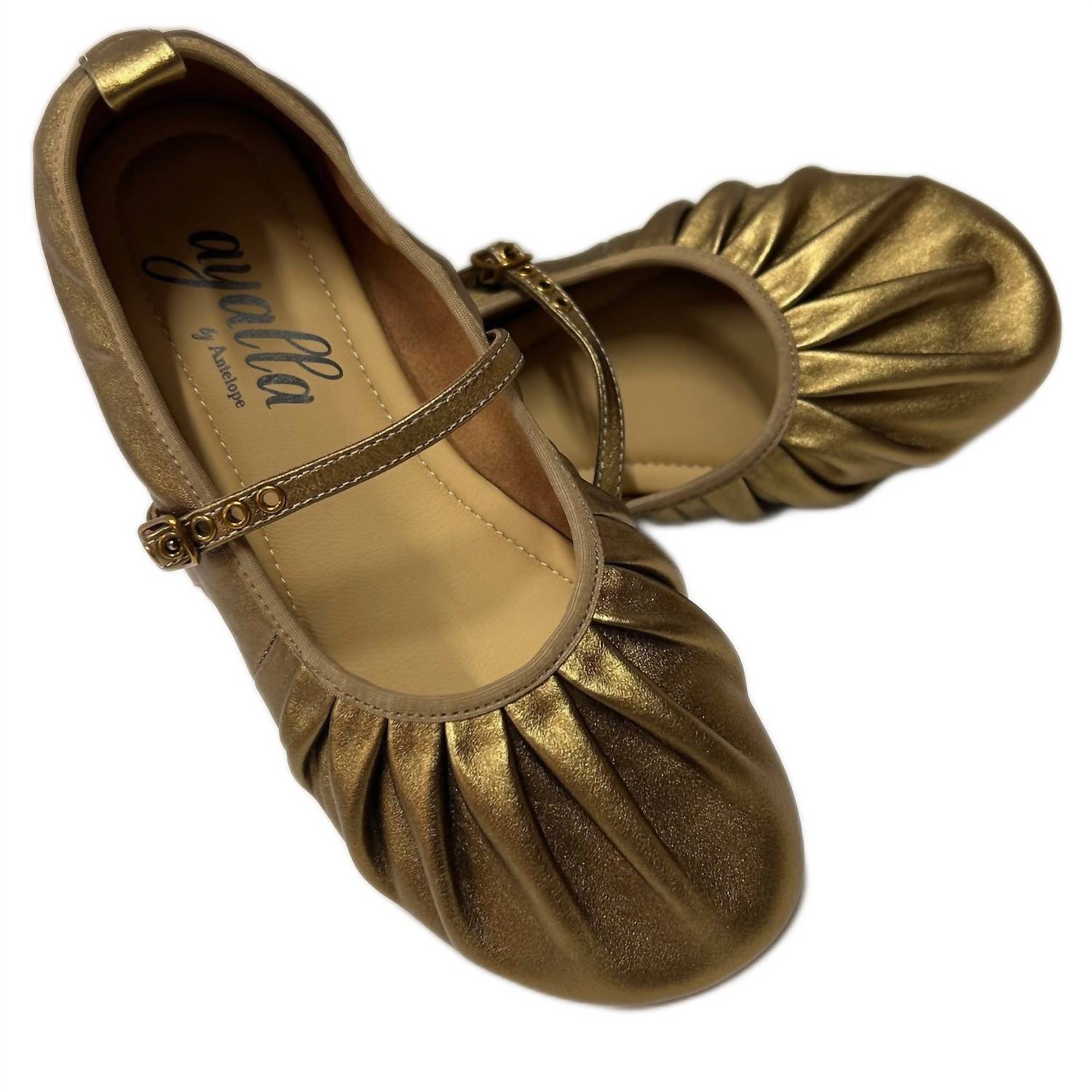 Antelope - Women's Mila Ruched Detail Strap Leather Mary Jane Flats