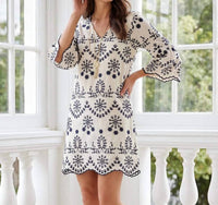 Karen Kane - Flare Sleeve Embroidered Dress