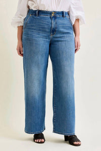 Judy Blue High Waist Trouser Column Jeans - Petite in medium wash - women's jeans