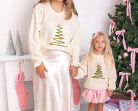 Sweet Wink - Girls Coquette Christmas Tree Knit Sweater