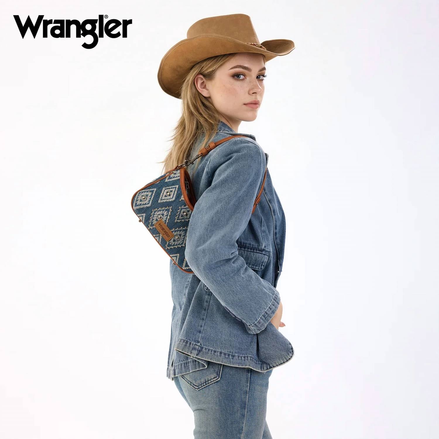 Wrangler Aztec Studded Denim Shoulder Bag with Mini Pouch in jean - women's bag - alternate view