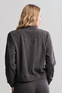 BAREFOOT DREAMS Brushed Fleece With Cozychic Ultra Lite Rib Half Zip Pullover in carbon - women's top - alternate view