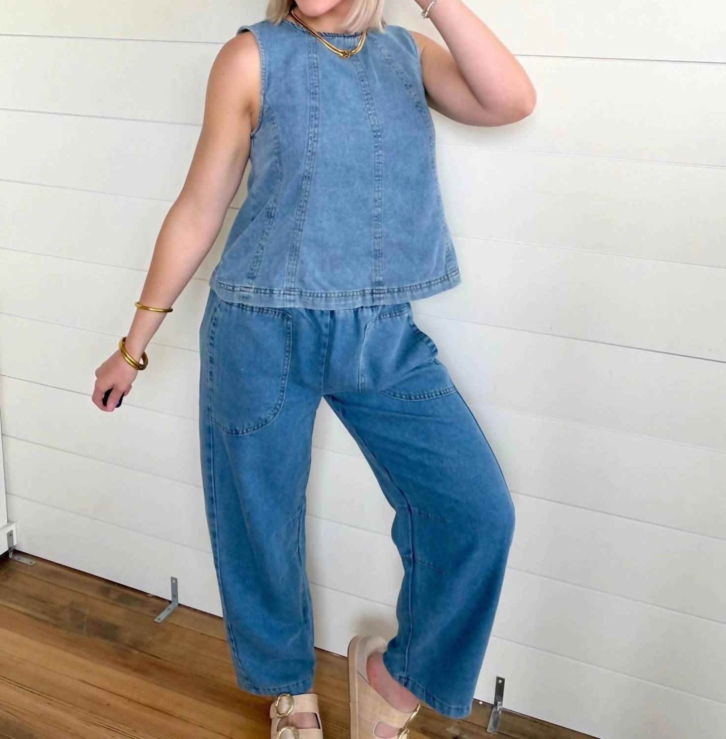 Blu Pepper - Smocked Waist Pocket Detail Pants