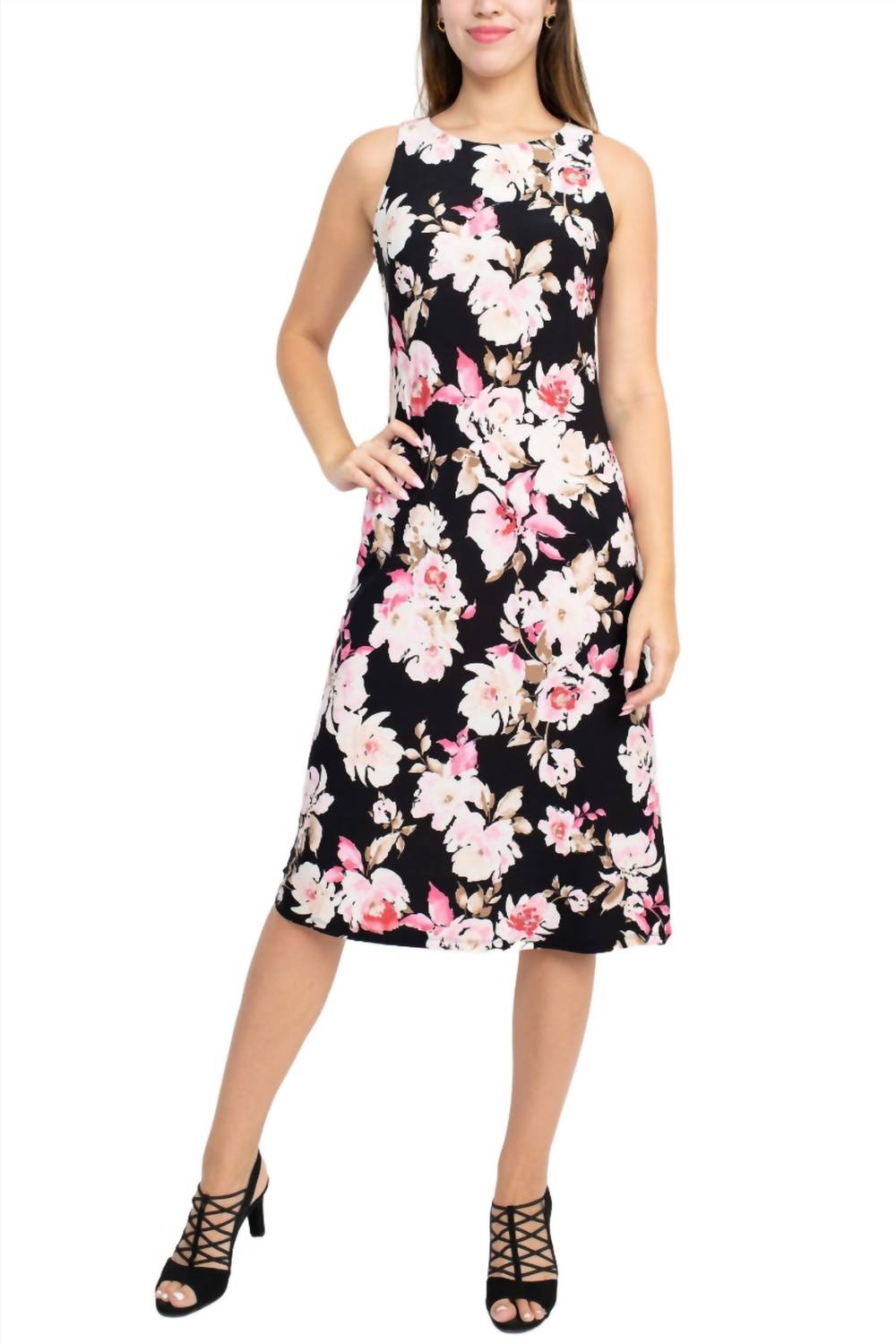 Nine West - Women's Crew Neck Sleeveless Floral Print Dress