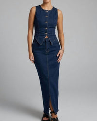 Le Lis - High Waist Long Denim Skirt