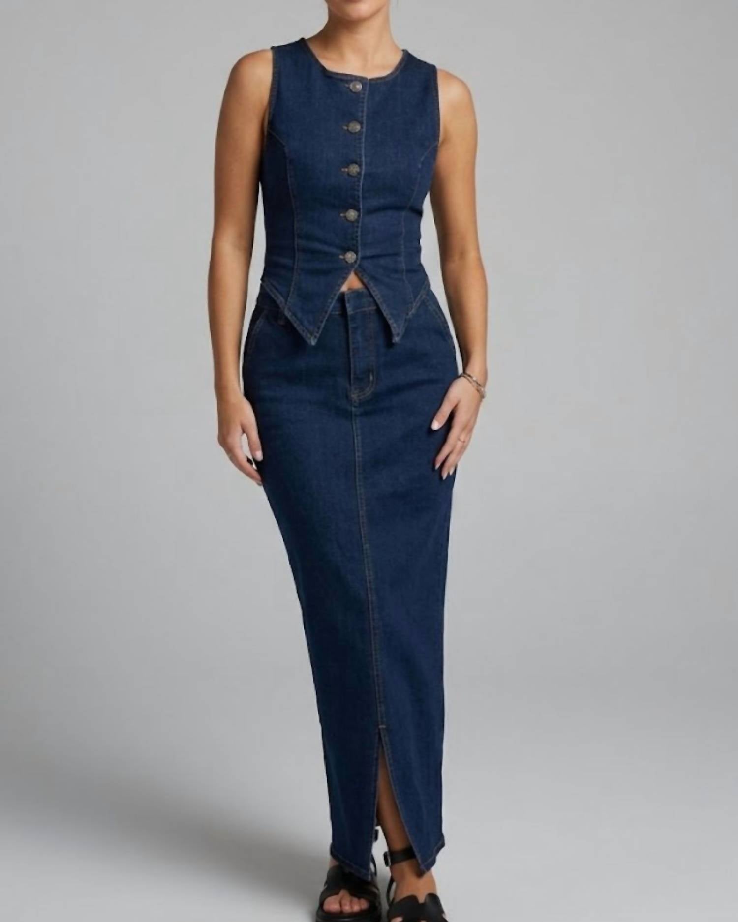 Le Lis - High Waist Long Denim Skirt