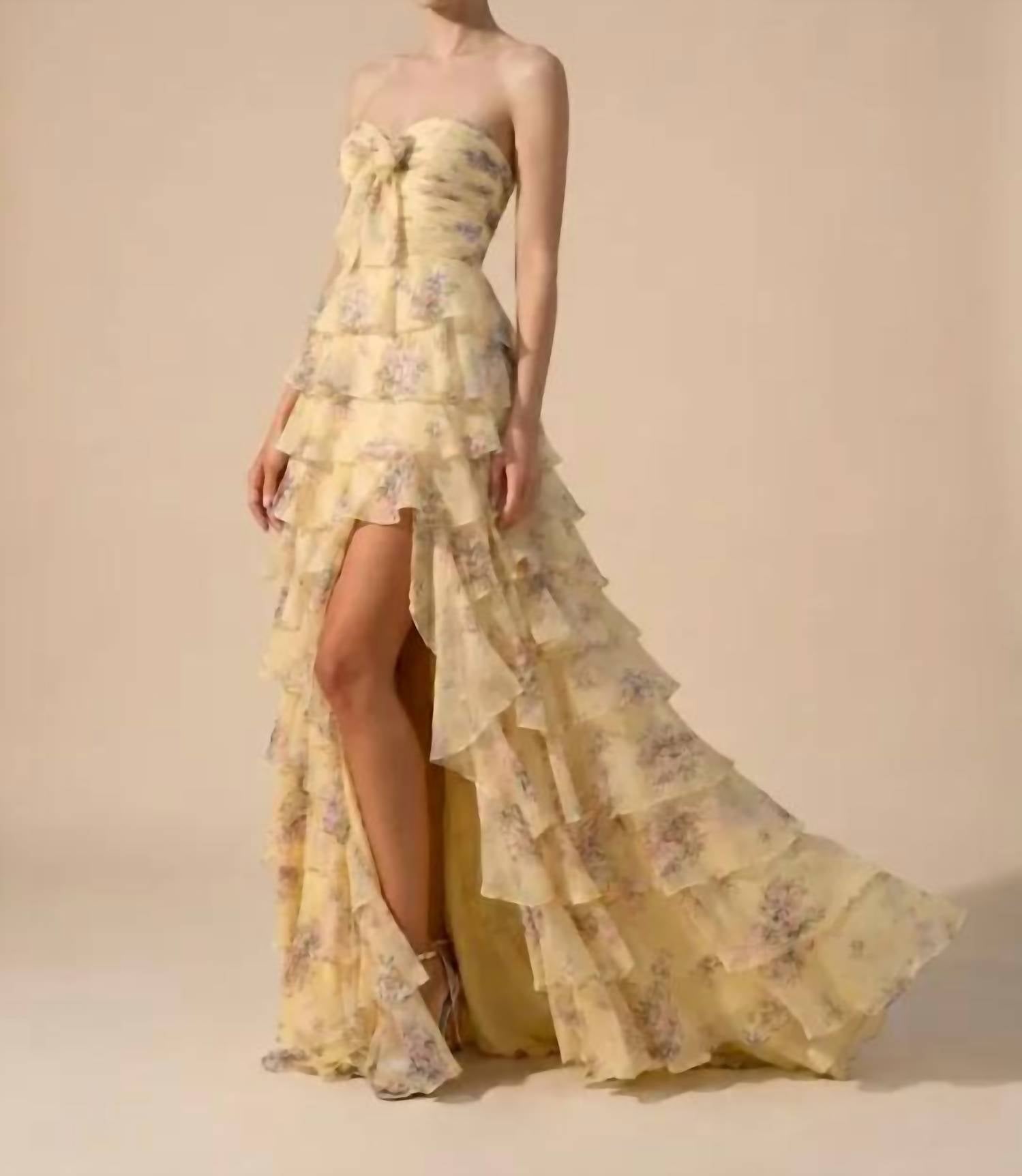Couture Lee - Floral Chiffon A-line Prom Dress