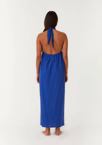 Lovestitch - Open Back Twist Halter Maxi Dress With Front Slit