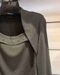 AZI Women's Stud Neck Top in grey - women's long sleeve top - detail view