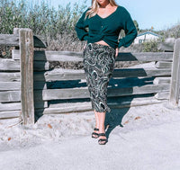 LUCY PARIS Scott Twisted Front V-Neck Cropped Knit Sweater in green - women's sweater