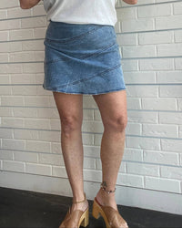Naked Zebra - Paneled Denim Mini Skirt
