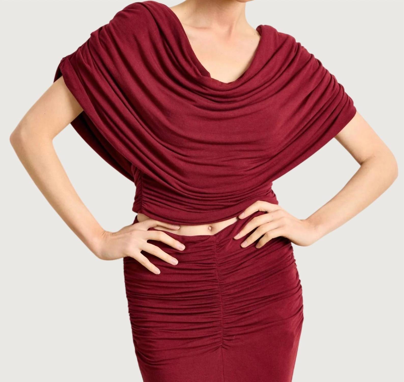 line and dot Mazzy Knit Top in burgundy - women's blouse
