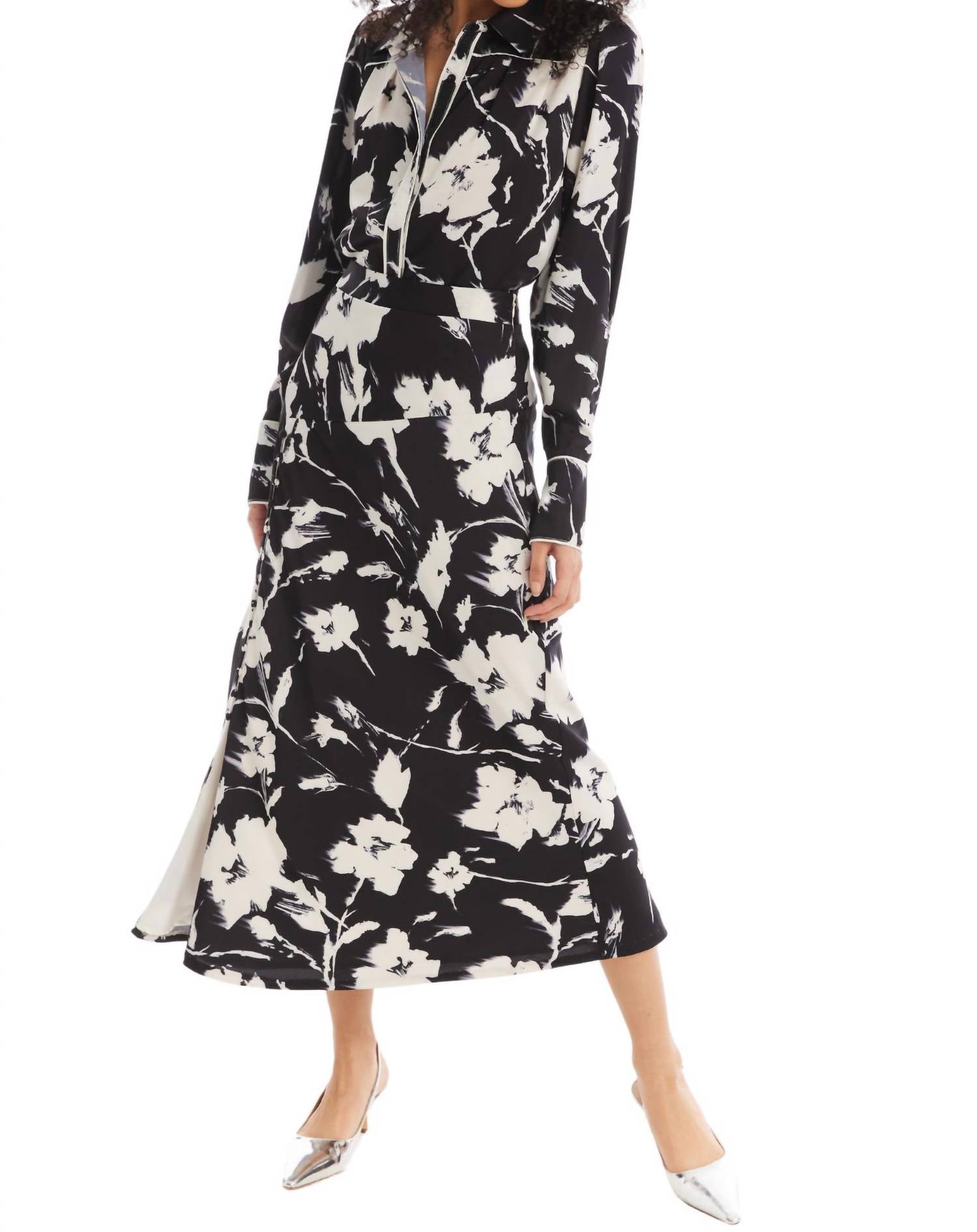 ALLISON NEW YORK Satin Reese Skirt in black ivory floral - women's skirt - alternate view