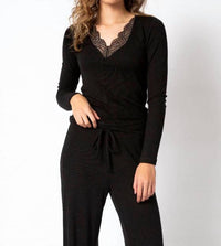 PJ Salvage Lacey Basics Long Sleeve Top in black - women's blouse
