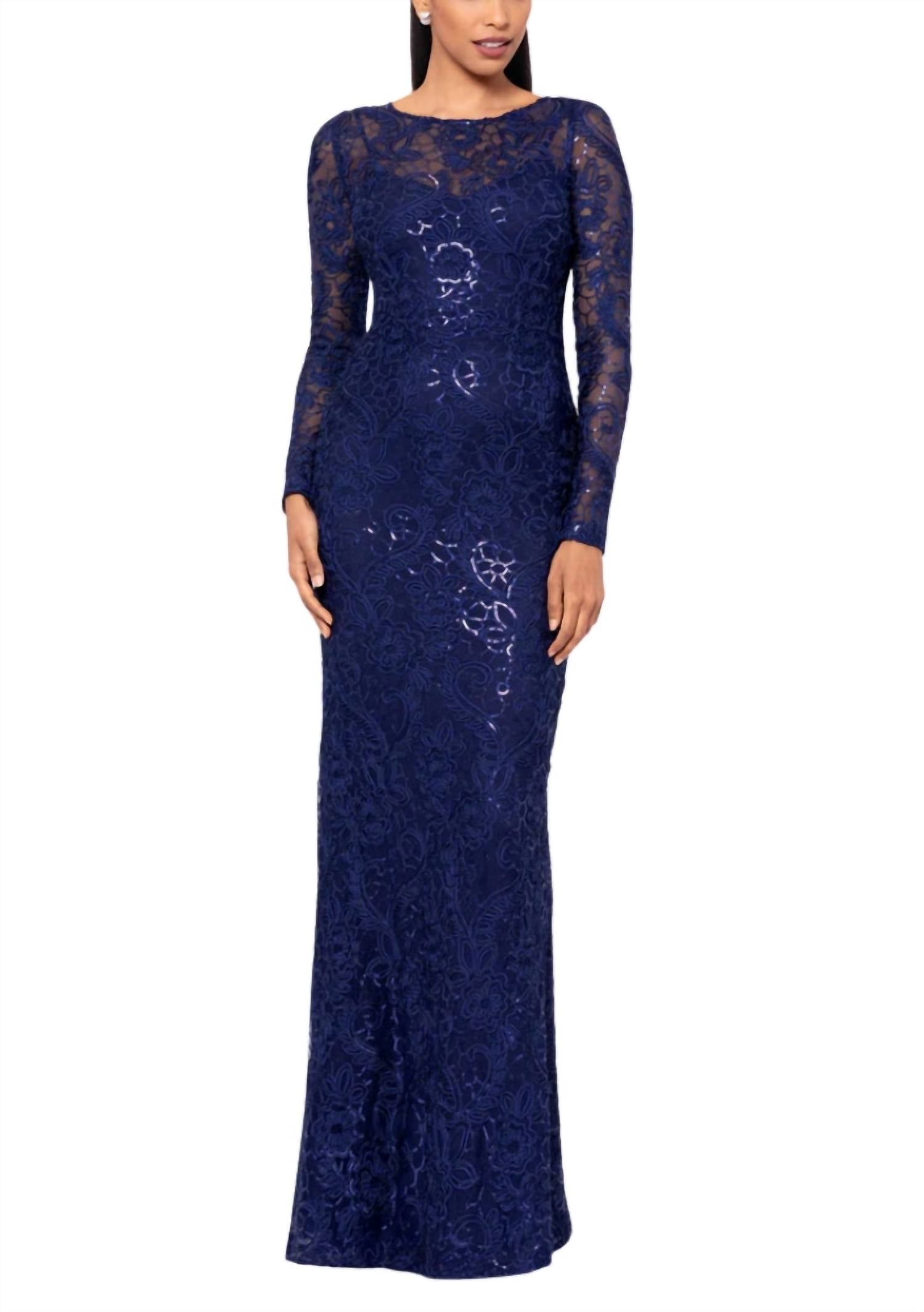 Betsy & Adam - Women's Cecelia Bateau Modern Fit Gown Dress