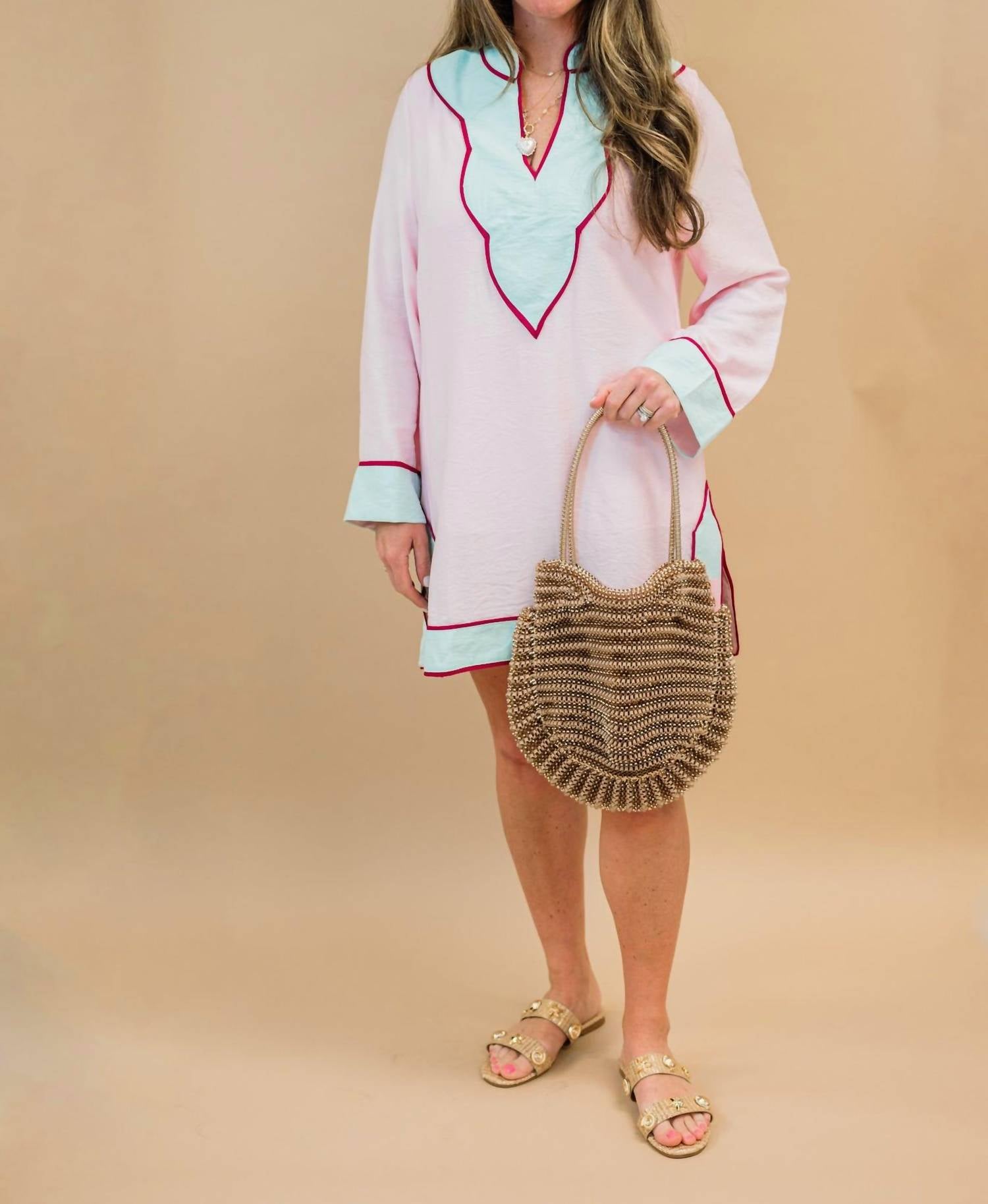 ENDLESS BLU. Turks Tunic Dress in pink blue - women's dress - alternate view
